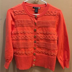 Sweaterworks Vibrant Orange Textured Button Up Cardigan Size Small